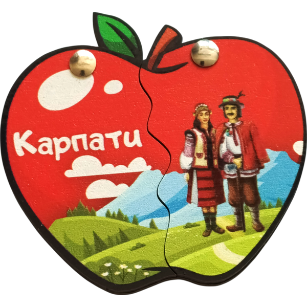 Сувенірний магніт у формі яблука з краєвидом Карпат AP-6 фото