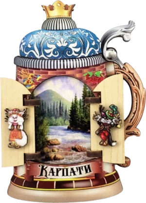 Сувенірний магніт у вигляді пивного бокала з Карпатами