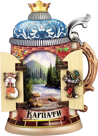 Сувенірний магніт у вигляді пивного бокала з Карпатами