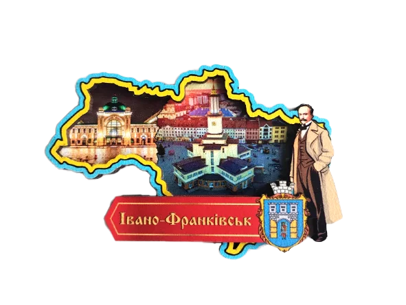 Магніт-рамка у формі карти України з Іваном Франком. Івано-Франківськ