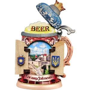 Сувенірний магніт у вигляді пивного бокала з Кам'янець-Подільською фортецею