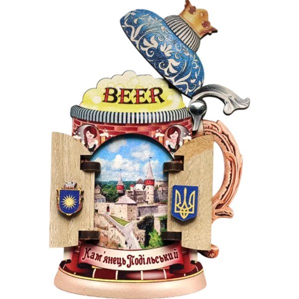 Сувенірний магніт у вигляді пивного бокала з Кам'янець-Подільською фортецею