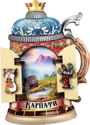 Сувенірний магніт у вигляді пивного бокала з краєвидом Карпат Сувенірний магніт у вигляді пивного бокала з краєвидом Карпат