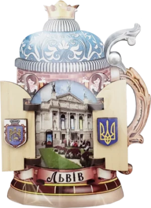 Сувенірний магніт у вигляді пивного бокала з рухомою кришкою (Львів)