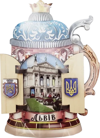 Сувенірний магніт у вигляді пивного бокала з рухомою кришкою (Львів)