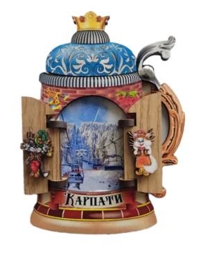 Сувенірний магніт у вигляді пивного бокала з Карпатами Сувенірний магніт у вигляді пивного бокала з Карпатами