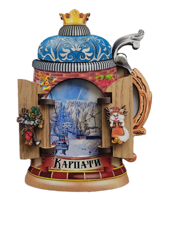 Сувенірний магніт у вигляді пивного бокала з Карпатами