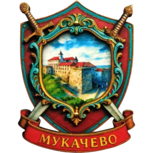 Сувенірний магніт у формі герба з мечами «Мукачево» Сувенірний магніт у формі герба з мечами «Мукачево»