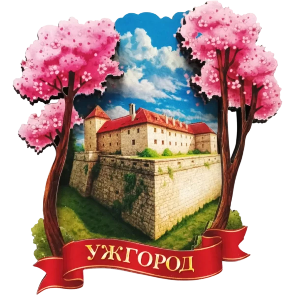 Фігурний сувенірний магніт з рельєфним декором «Ужгород»