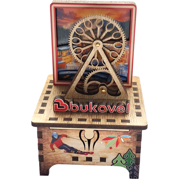 Дерев'яна музична скринька з кришкою-ілюстрацією «Буковель»